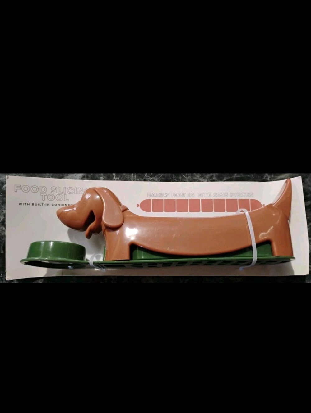 Bullseye Weiner Hot Dog Cutter Slicer Dachshund With Condiment Bowl Green
